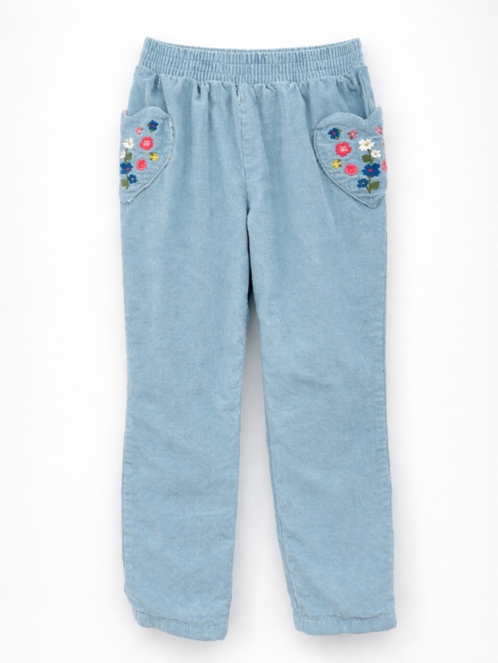 Mini Boden 6-7y Light Blue Corduroy Pants 0442 with Colorful Floral Details